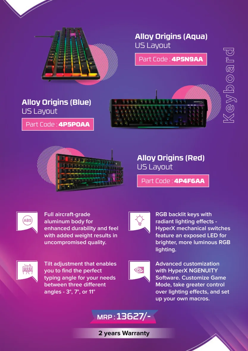 HyperX Alloy Origins US Layout Keyboard — Blue switch